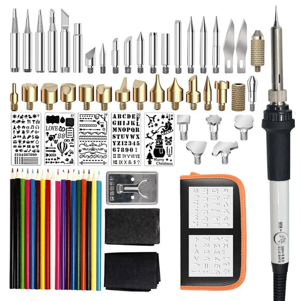 

71PCS 60W Temperature Adjustable Electric Soldering Iron Kit Wood Burning Pen Set Carving Pyrography Tools Sale