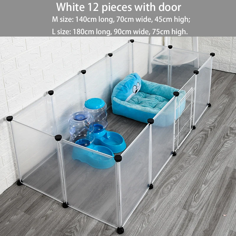 DIY 12pcs with door DIY Железный Забор питомник манеж для маленьких собак Кошкин дом прозрачный пластиковый перегородка щенка тренировочное пространство кролик Дверь ворота безопасности - Цвет: DIY 12pcs with door