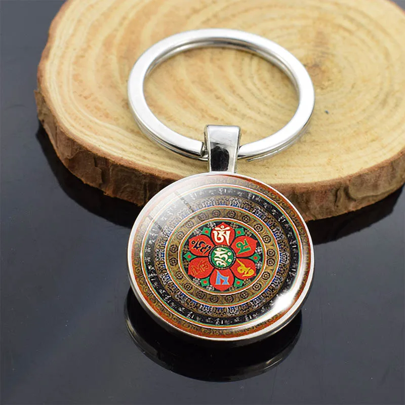 Мода Sri Yantra Мандала узор Двусторонняя бижутерия со стеклянными кабошонами подвеска буддиста брелок ручной работы для женщин мужчин индийские подарки