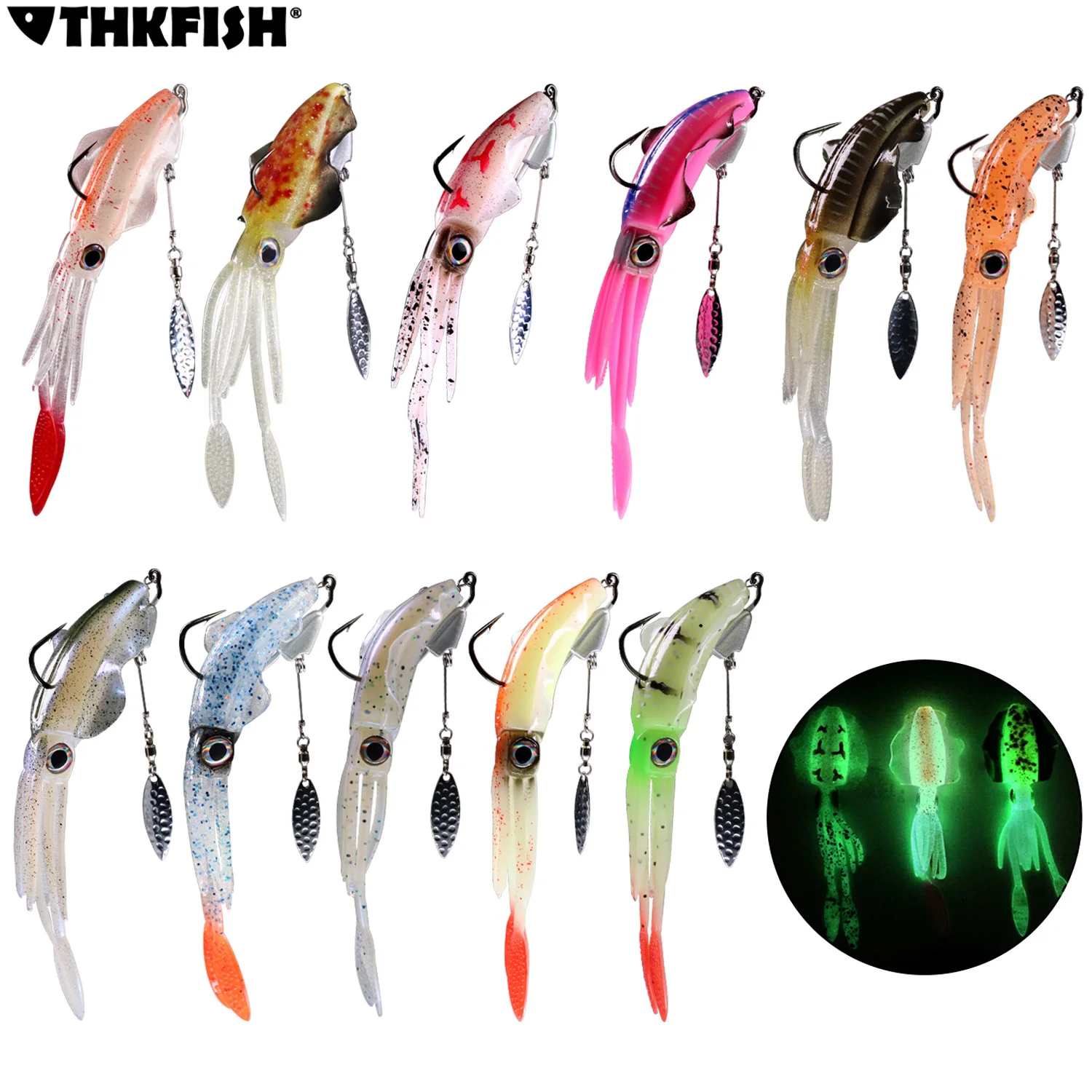 Мягкая рыболовная приманка Thkfish светящаяся Осьминог для морской рыбалки 20 г с 3d