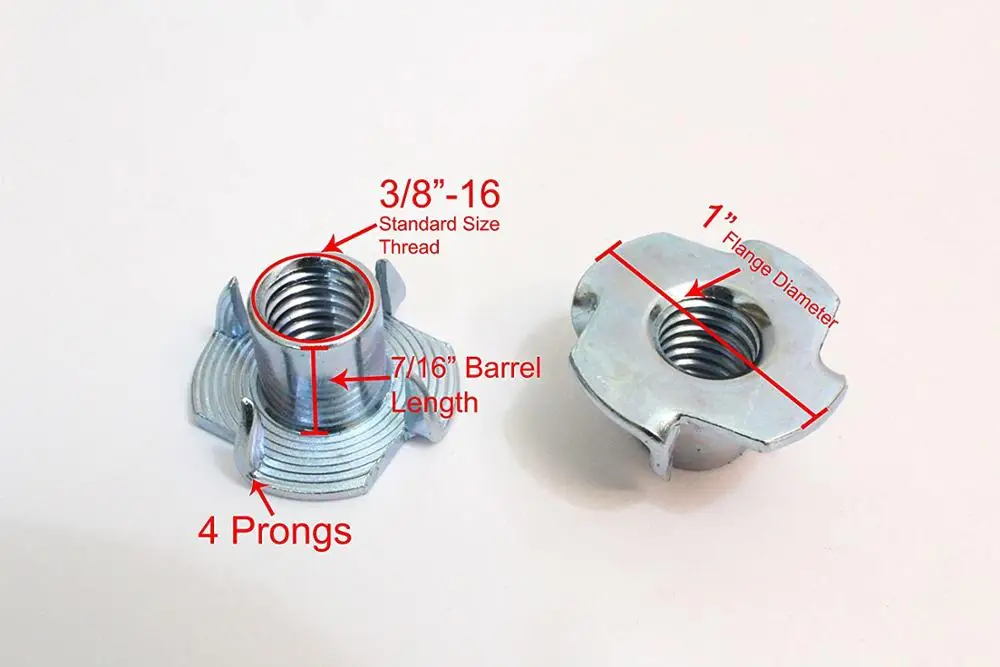 3/8"-16 T-Nuts 100pcs , Pronged Tee Nut. for Wood, Rock Climbing Holds, Cabinetry (3/8"-16 x 7/16", (100 Pack)