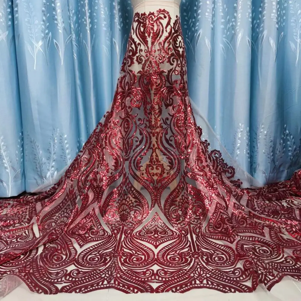 2020 African high quality wine red gold sequence French Nigerian sequins net tulle mesh Swiss lace fabric for dress 5yards/lot | Дом и сад