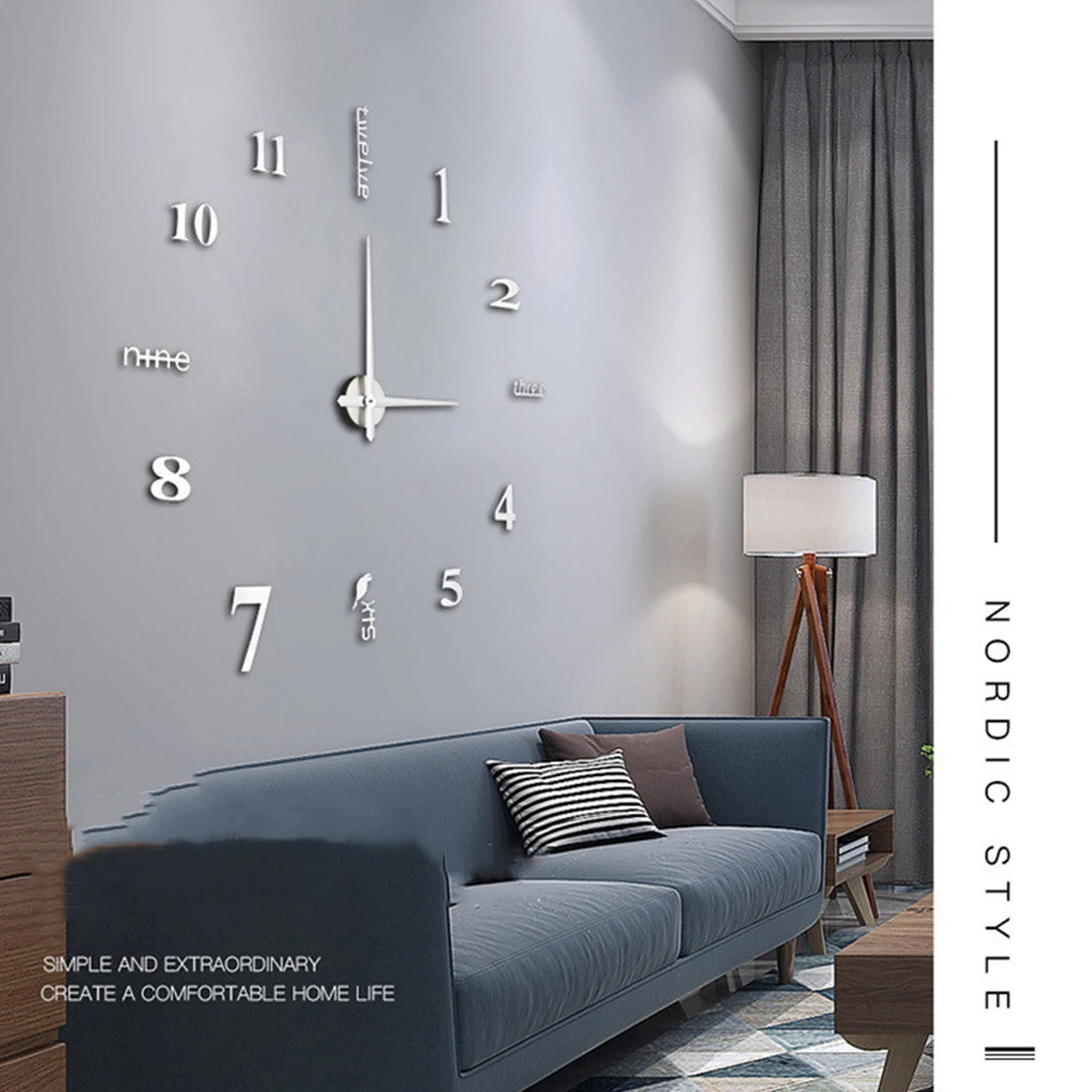 Nordic New Style Large 3D Wall Clock Mirror Wall Stickers Creative DIY Clocks Removable Art Decal Sticker Living Room Home Decor 8