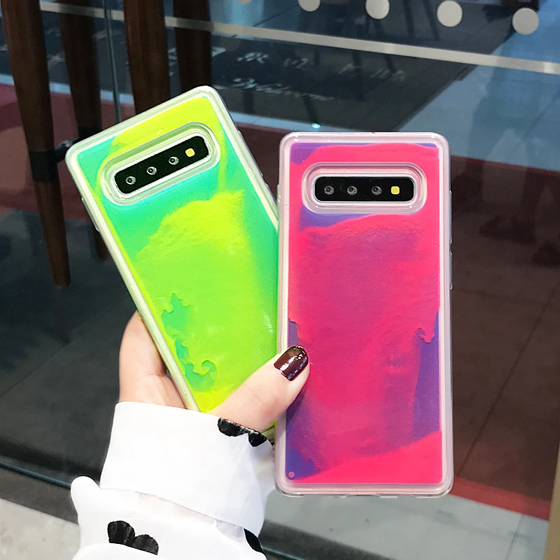 

Luminous Neon Sand Phone Case For Samsung Galaxy S8 S9 S10 Plus S10Lite Note 8 9 Glow In The Dark Liquid Glitter Quicksand Cases