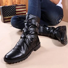 New England Style Boots Black White Punk Motorcycle Martin Boots For Men PU Leather Zipper Buckle Strap Warm Snow Boots yu