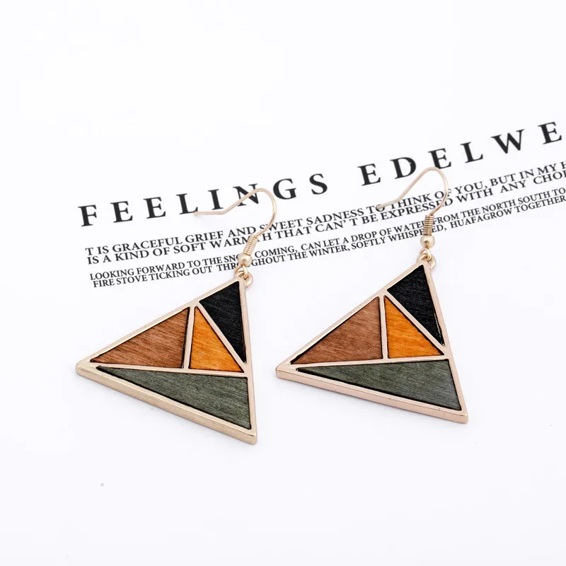 Ahmed Original Creative Minimalist Geometric Contrast Color Wood Pendant Earrings for Women Fashion Drop Dangle Jewelry Gifts