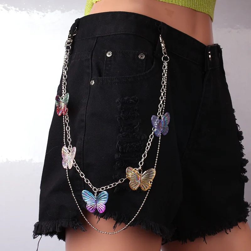 

Colorful Butterfly Pendant Pants Chain Hip Hop Silver Color Link Chain Chokers Necklace Wholesale Jewelry Accessories