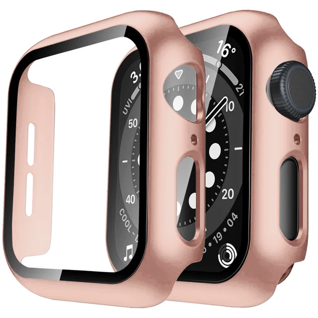 Watch Cover+Tempered Glass for Apple Watch Case 45mm 41mm 44mm 40mm 42mm 38mm,Bumper+Screen Protector for Iwatch 7 SE 6 5 4 3 2 Rose Gold