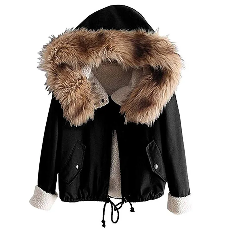 JAYCOSIN Femme, женская зимняя флисовая куртка с длинным рукавом и капюшоном, короткая теплая куртка на молнии с карманами, пальто, chaquetas para mujer - Color: Black