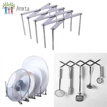 

Sectional Adjustable Extended Kitchen Utensil Organizer Stainless Steel Pot Lid Plate Holder Spoon Rack Storage Organizer