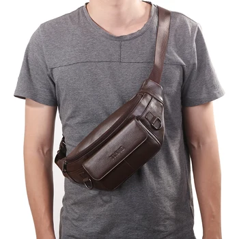 

New Genuine Leather Men's Waist Belt Bag Pouch Male Shoulder Cross Body Bag High Quality Natural Cow Skin Chest Pack For Women