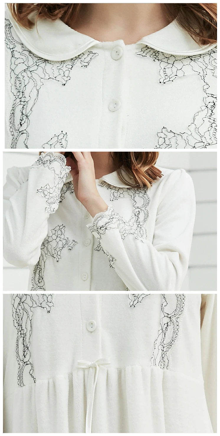 Бархатная ночная рубашка для женщин Элегантная пижама зимняя ночная рубашка белый