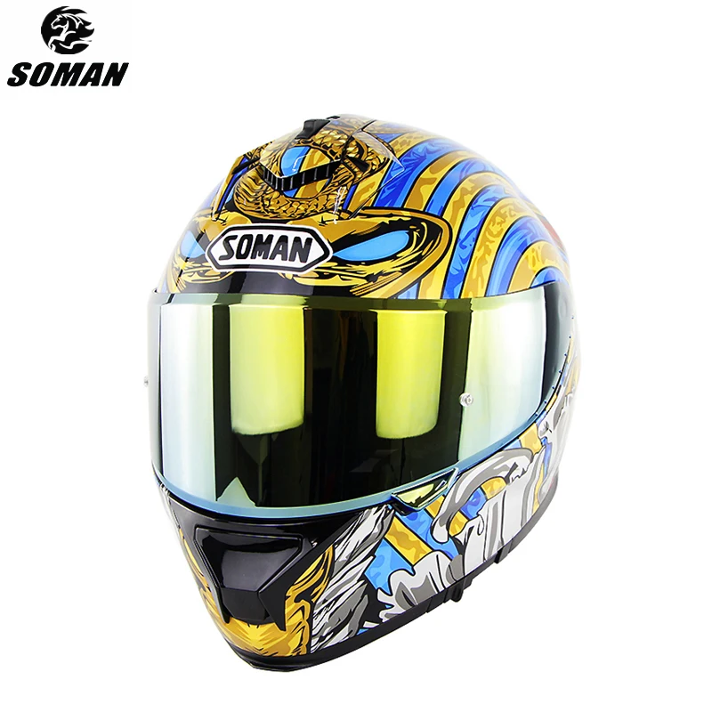SOMAN Casque Moto Full Face ECE Approved Visor Motorcycle Helmet Cascos Inalambricos Skull Printed Cool Racing Motorbike Helmets