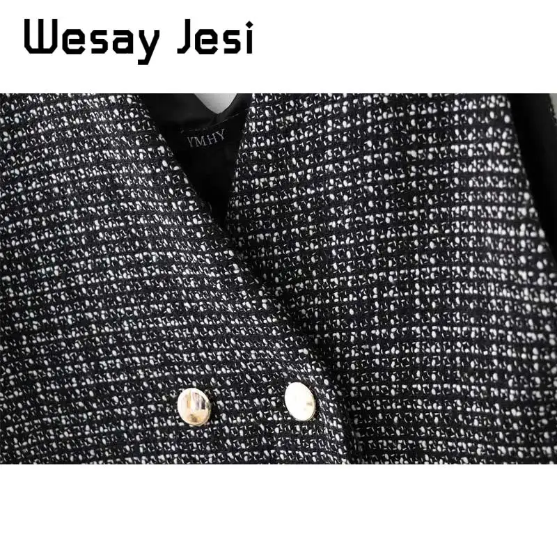 women clothes Autumn vest dress plaid casual style deep V-neck office wear double mini party dress