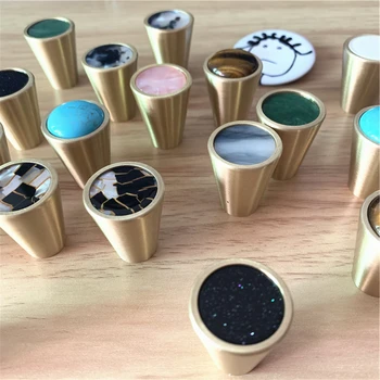 

LCH Nordic Style Solid Brass Inlaid with Pink Black Marble Cabinet Knob Drawer Pull Furniture Handles Brass Knob Clothes Hook