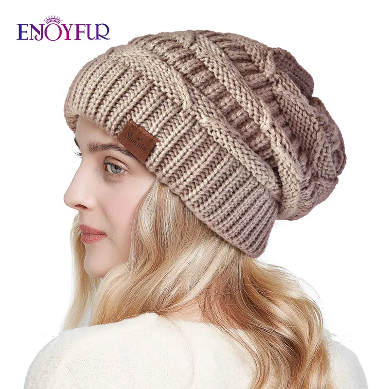 ENJOYFUR Women Winter Knit Beanie Hat Thick Warm Oversize Chunky Winter Slouchy Beanie Hats Ski Cap 4