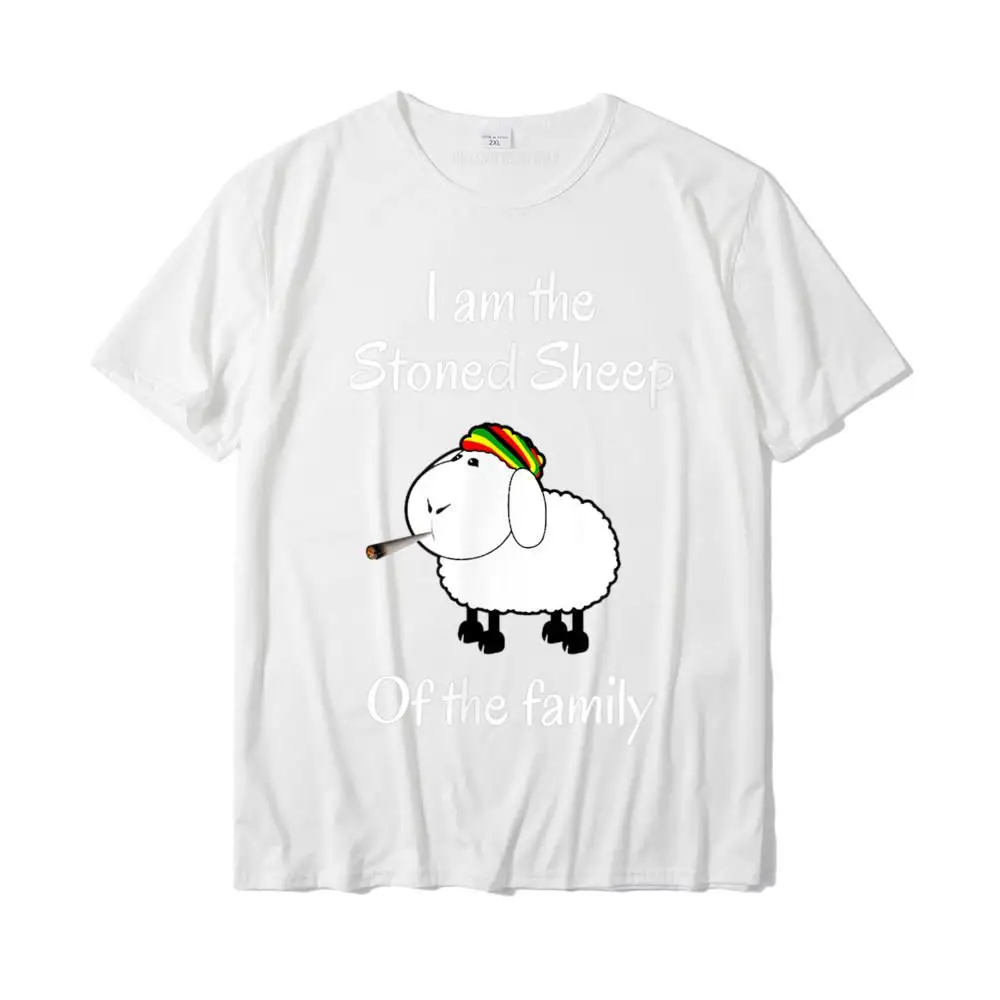 Casual Leisure VALENTINE DAY 100% Cotton Round Neck Young T Shirt Design Clothing Shirt New Design Short Sleeve T-shirts I am the stoned sheep of the family - Cannabis weed stoner T-Shirt__MZ23712 white