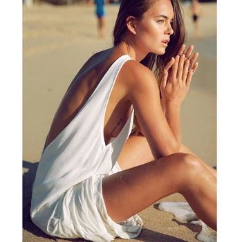 

New One Size Chiffon Beach Casual Dress Summer Sleeveless Solid White Sexy V Back Dresses Vestidos Bikini Cover Up Dress