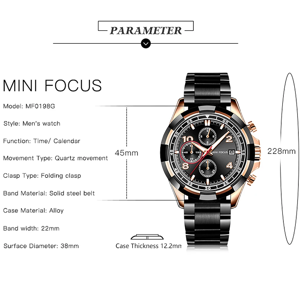 MINIFOCUS мужские часы Топ люксовый бренд из нержавеющей стали деловые часы хронограф армейские Спортивные кварцевые наручные часы Relogio Masculino
