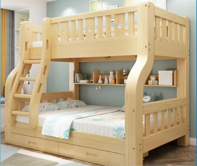 Children's bed upper and lower beds double bunk bed solid wood mother and child adult two storey high low pine stagg