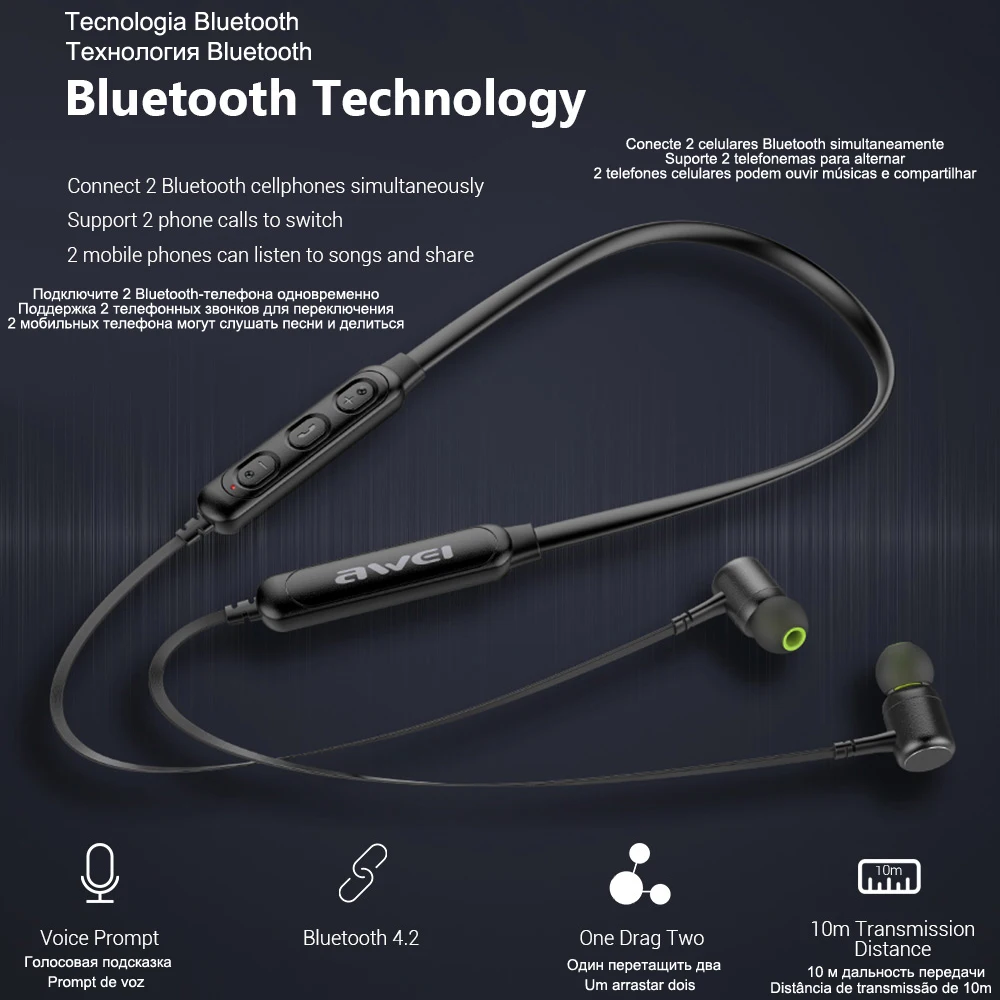 Awei hands free стерео hi fi наушник блютуз беспроводные наушники гарнитура для телефона