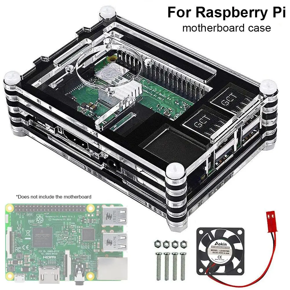 

For Raspberry Pi 4 4B Development Board Motherboard Chassis without Teeth 9 Layer Acrylic Shell + Fan Cover Motherboard Case