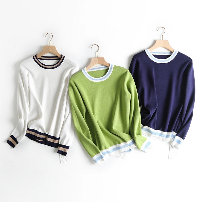 AOEMQ/зимние свитера с круглым вырезом; 3 цвета; Повседневные свитера в полоску; сезон осень; Большие скидки; хлопковые свитера; женская одежда
