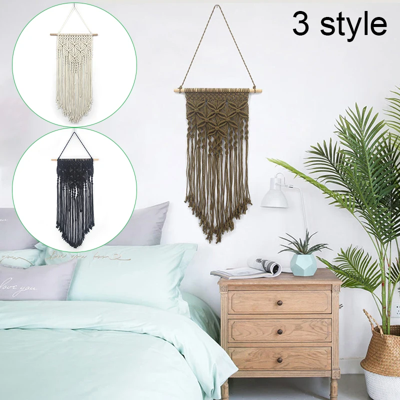 1Pcs Macrame Knitted Rope Woven Tassel Wall Hanging Handmade Tapestry Boho Decor