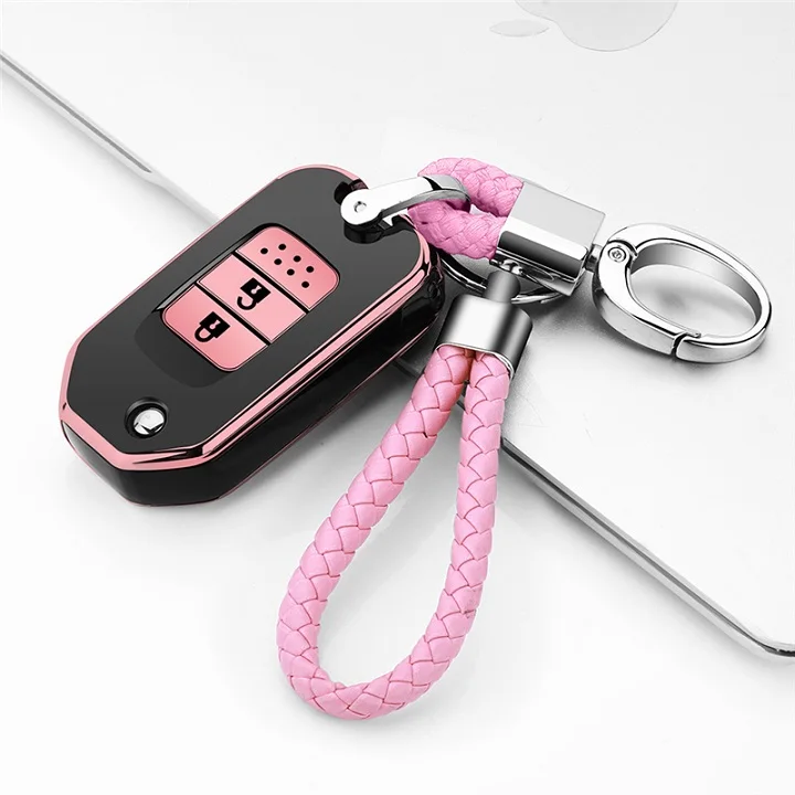 F-Pink-keychain Мягкий чехол из ТПУ для ПК, автомобильный чехол для ключей для Honda Civic Cr-V Card V Agreement 9 pilot Vezel city Jazz Crider HRV Car - Название цвета: F-Pink-keychain