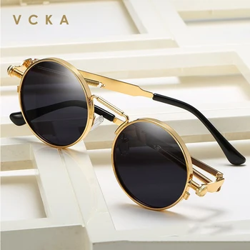 

VCKA Vintage Men Sunglasses Women Retro Punk Style Round Metal Frame Colorful Lens Sun Glasses Fashion Eyewear Gafas sol mujer