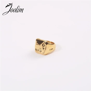 

JOOLIM Gold Color Hammered Texure Band Rings Vintage Stainless Steel Ring Classic Big Rings for Women