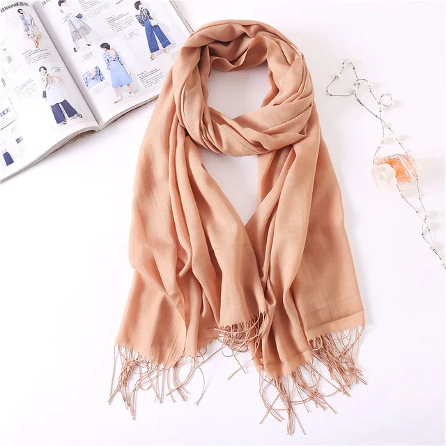 Fashion Solid Cashmere Tassel Scarf Women Hijab Muslim Headband Lady Shawls Pashmina Hijabs Scarves Wraps Turban Muffler Echarpe 03