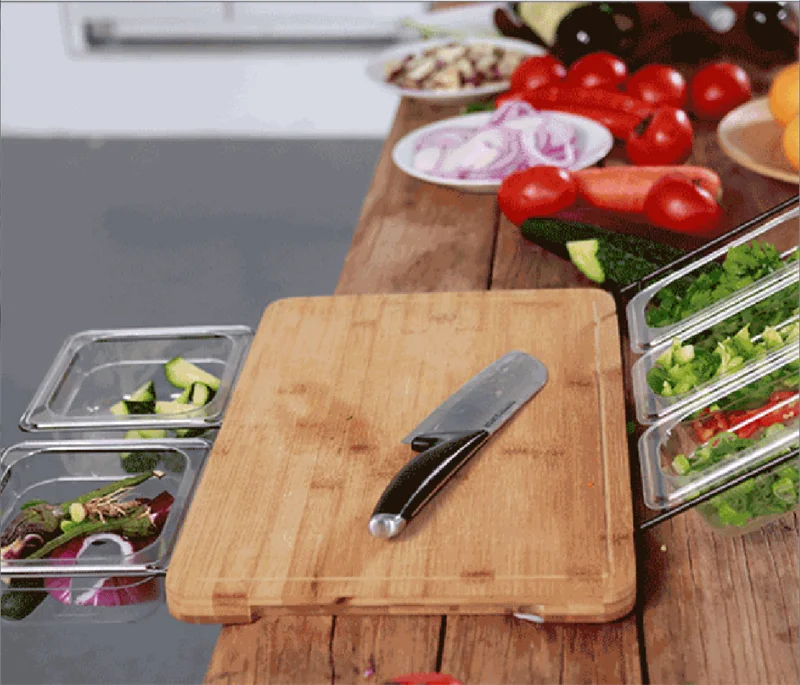 Expandable Bamboo Cutting Board Set with Trays and LIDS for Kitchen Juice  Trough Environmentally Friendly Cutting Board