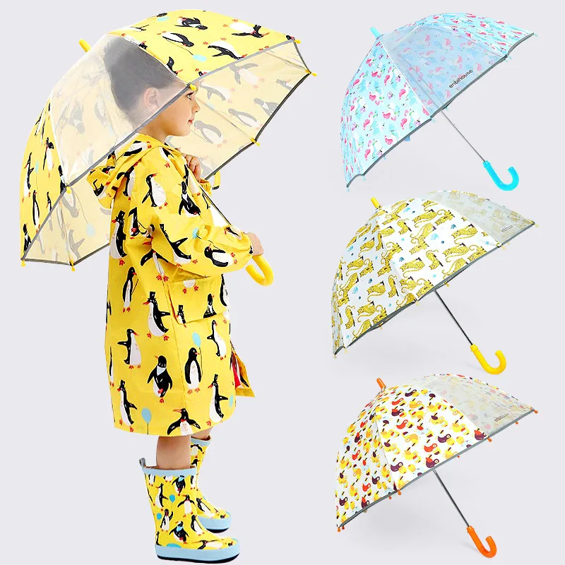 

Smally CHILDREN'S Umbrella Cartoon Animal Umbrella Young STUDENT'S Men And Women Children Safe Automatic Long Handle Water Resis