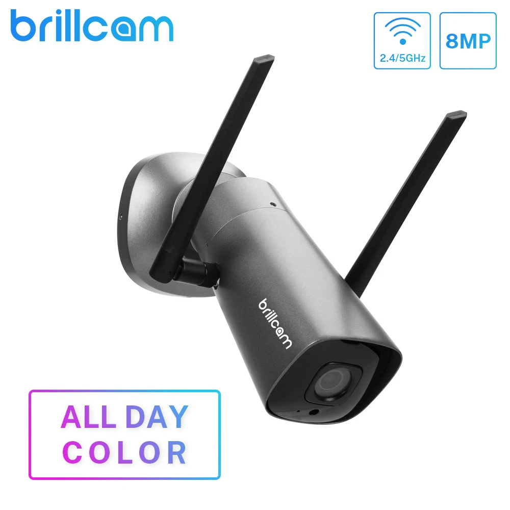 

Brillcam Wifi Camera Full Time Color 2.4G/5G 8MP HD Outdoor Waterproof Night Vision Cam Indoor Home Security Surveillance