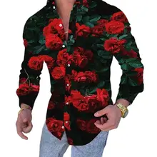 

Men's long sleeved shirt, pink flower print tights, casual, autumn and winter