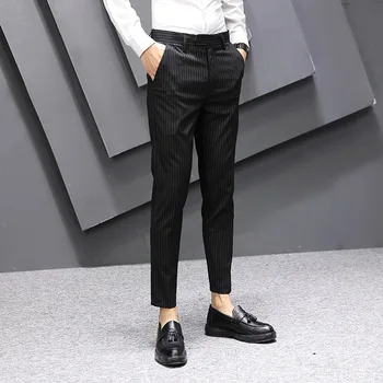 

New Men's Fashion Boutique High-end Brand Stripes Formal Business Suits Pants Men England Wedding Dress Suit Trousers Male