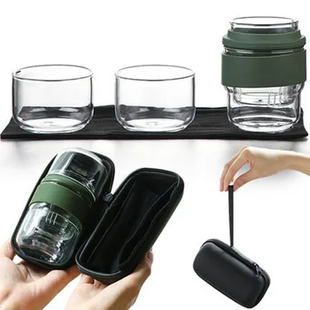 

Travel Tea Set Bag Chinese Kung Fu Tea Ceremony Glass Teacups with Infuser Gaiwan Cups Portable Heat-resistant Filter Teapot Set