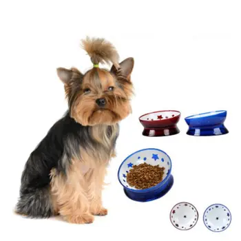 

New Dog Cat Food Bowl Imitation Crystal Inclined Pet Feeder Bowl Protect The Spine Blue Red Cat Food Bowl Dd