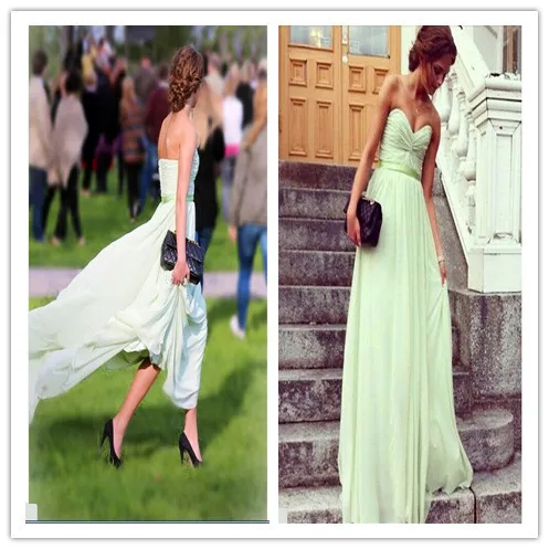 

Mint Green Strapless Long Bridesmaid Dresses Charming chiffon Bridesmaid Gowns 2015 Wedding Party Dress