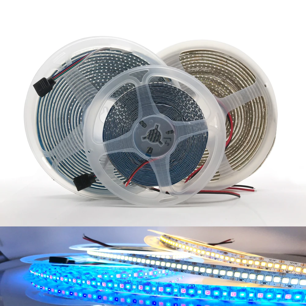 12V 24 V Светодиодные ленты 2835 5 м 300/600/1200/2400 LED/M светодиодных чипов в возрасте от 12 до