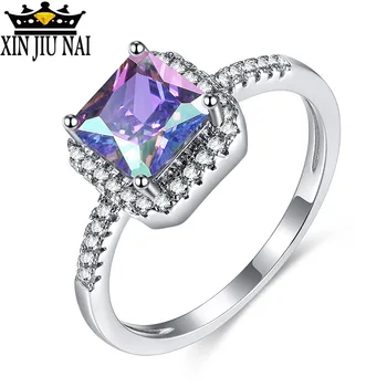 

Geometric Square Stone Wedding Rings with Colorful Zircon Fashion Simple Crystal Women Rings Party Jewelry Fashion illusion