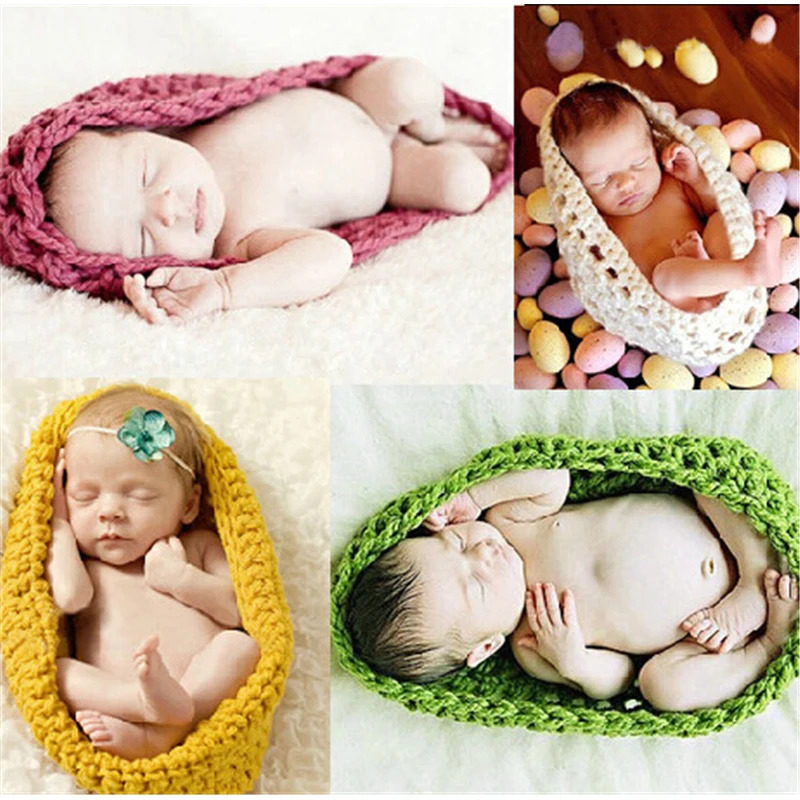 Cute Crochet Wool Sleeping Bags Newborn Baby Knitted Chunky Cocoon Swaddle Baby Pea Pod Photography Props Sleeping Bag