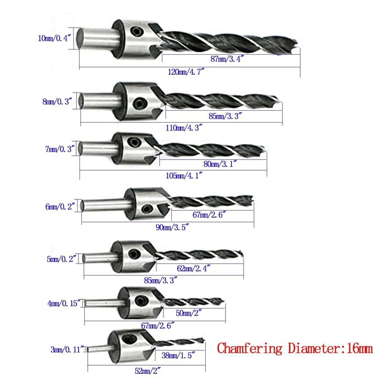 

Woodworking Drilling Or Chamfer Tool,8Pc wood Plug Cutter,6Pcs 1/4 Inch Hex Shank 5 Flute 90 Degree Countersink Drill Bits,7Pcs