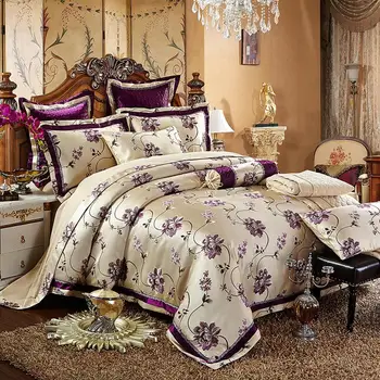 

50 Wedding 4/6 Pcs Luxury Silk Jacquard Coffee Bedding Sets King Queen Size Wedding Bedclothes Bedspread Comforter C