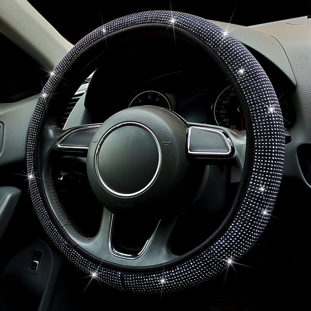 Rhinestones Steering Wheel Cover With Crystal Diamond Sparkling Car Suv Steering Wheel Protector Fit 14.5-15 Inch Vehicle