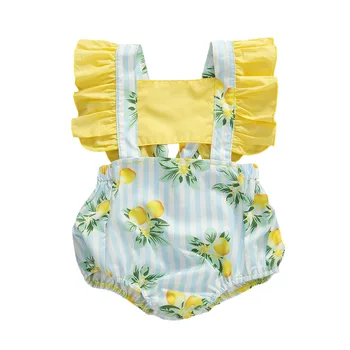 

2020 Summer Baby Girls Boys Romper sweet Candy Lemon Print Ruffles Sleeve Romoer Backless Jumpsuits one piece sunsuit 0-24M