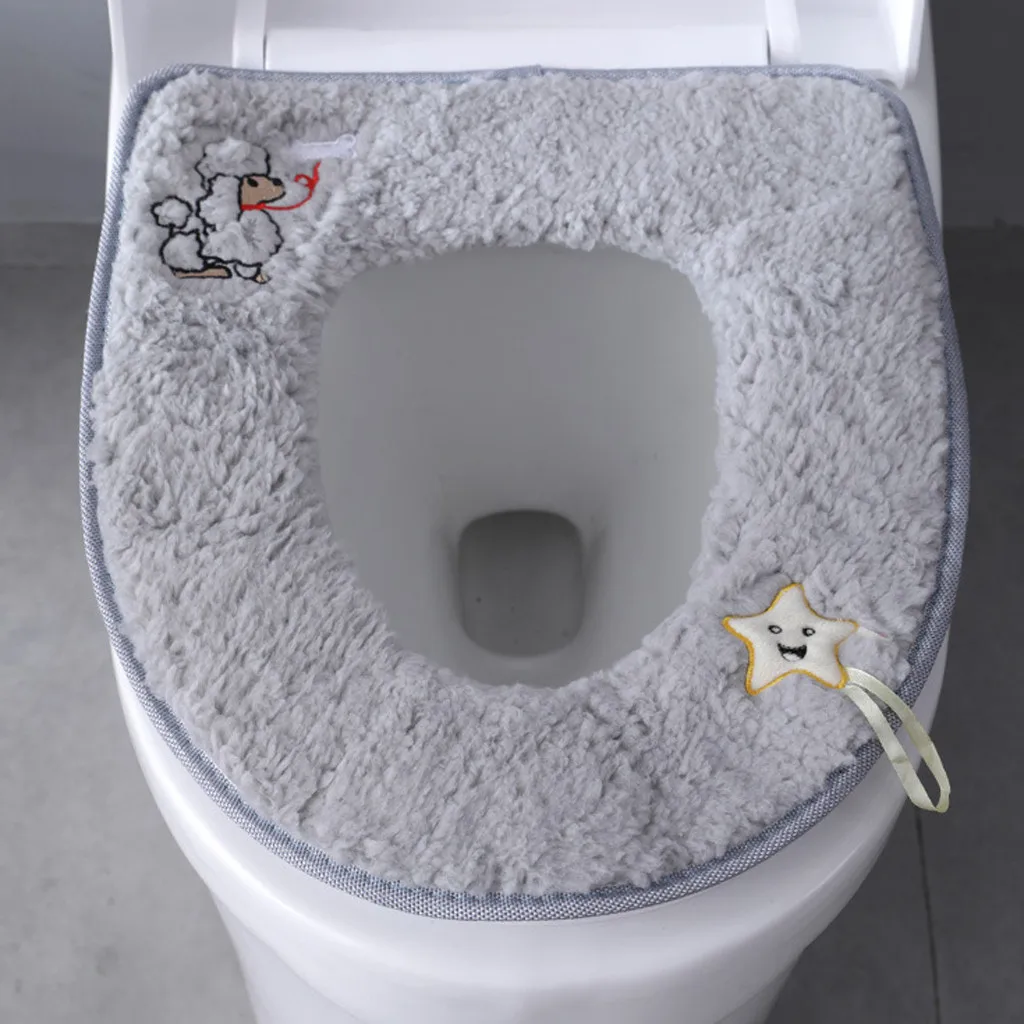 Теплое Мягкое моющееся сиденье для унитаза Чехол коврик набор милый вышитый мультяшный утолщенный коврик для ванной туалета липкая Кнопка Подушка для унитаза