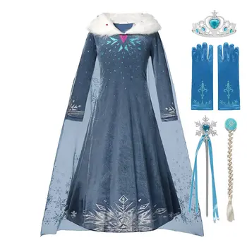 

MUABABY Princess Dress Up for Girls Snowflake Printed New Snowflake Party Gown Children Halloween Fancy Elsa Costume 3-10 Years