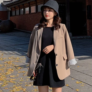 

Autumn 2020 Small Suit Coat Women's Slim Casual Khaki Light Blue Color Jacket Female's Wear Blazer Feminino Single Breasted